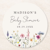 ワイルドフラワーエレガントメドウクリームベビーシャワー ラウンドペーパーコースター (正面)