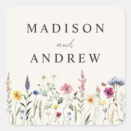 ワイルドフラワーエレガントメドウクリーム結婚ズ スクエアシール (正面)