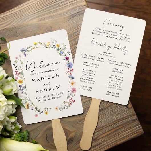 ワイルドフラワーエレガントメドウクリーム結婚式 プログラム ハンドファン