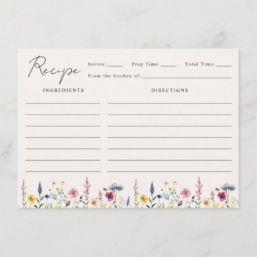 ワイルドフラワーエレガントメドウブライダルシャワーレシピ エンクロージャーカード (正面)