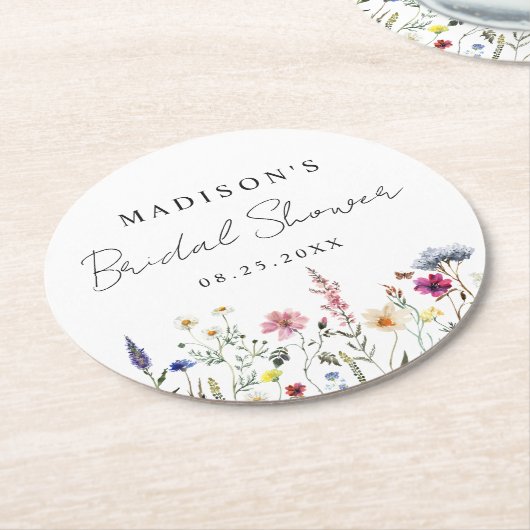 ワイルドフラワーエレガントメドウブライダルシャワー ラウンドペーパーコースター (アングル)