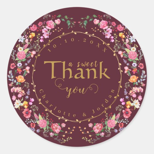 ワイルドフラワーエレガントメドウ春庭園の結婚式 ラウンドシール (正面)