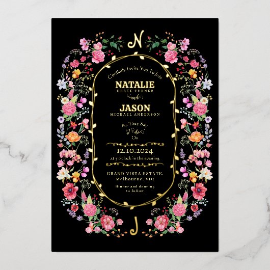 ワイルドフラワーエレガントメドウ春庭園の結婚式 箔招待状 (正面)