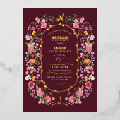 ワイルドフラワーエレガントメドウ春庭園の結婚式 箔招待状 (正面)