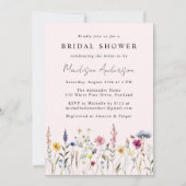 ワイルドフラワーエレガントメドウ赤面ピンクブライダルシャワー 招待状 (正面)