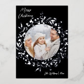 ワイルドフラワーエレガントメリークリスマスフォトシルバー 箔シーズンカード (正面)