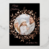 ワイルドフラワーエレガントメリークリスマスフォトバラ金ゴールド 箔シーズンカード (正面)