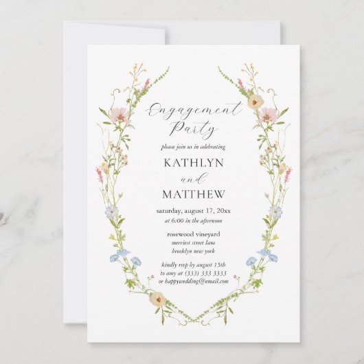 ワイルドフラワーエレガントモダンフローラ婚約パーティ 招待状 (正面)