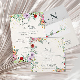 ワイルドフラワーエレガントモノグラムフローラ結婚ズ詳細 エンクロージャーカード