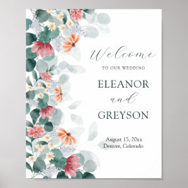 ワイルドフラワーエレガントユーカリ歓迎ポスター ポスター