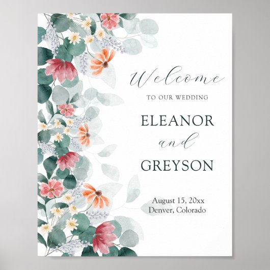 ワイルドフラワーエレガントユーカリ歓迎ポスター ポスター (正面)