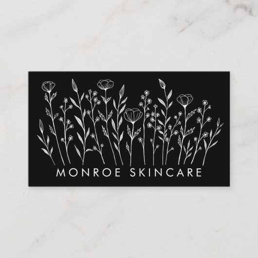 ワイルドフラワーエレガントラインアートシックカスタムなQRコード 名刺 (正面)