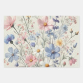 ワイルドフラワーエレガントラッピング紙セット – Pack of 3 ラッピングペーパーシート (正面)