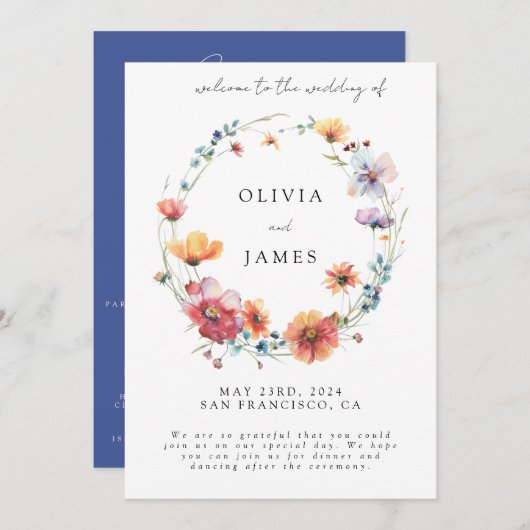 ワイルドフラワーエレガントリースサマー結婚ズ・ウェルカム プログラム (正面/裏面)