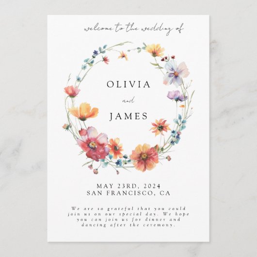ワイルドフラワーエレガントリースサマー結婚ズ・ウェルカム プログラム (正面)