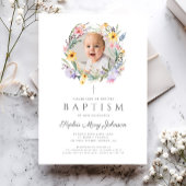 ワイルドフラワーエレガントリース写真バプテスマ 招待状