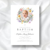 ワイルドフラワーエレガントリース写真バプテスマ 招待状