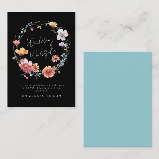 ワイルドフラワーエレガントリース夏結婚のウェブサイトE エンクロージャーカード (正面/裏面)