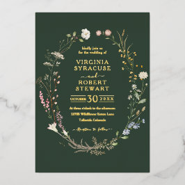 ワイルドフラワーエレガントリース王室のグリーン結婚ズ 箔招待状