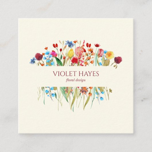 ワイルドフラワーエレガントワイルドフラワーフローラカスタム スクエア名刺 (正面)