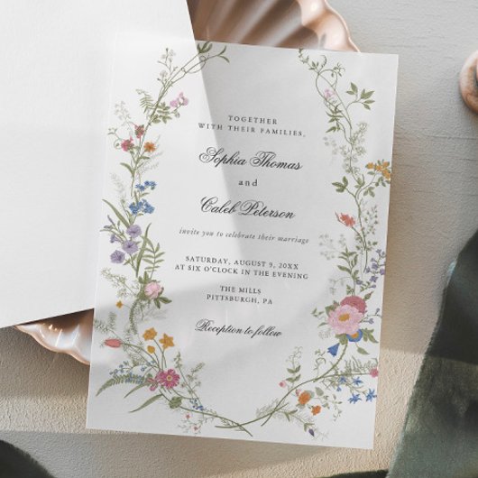 ワイルドフラワーエレガントヴィンテージウェディング招待状 ベラム紙招待状