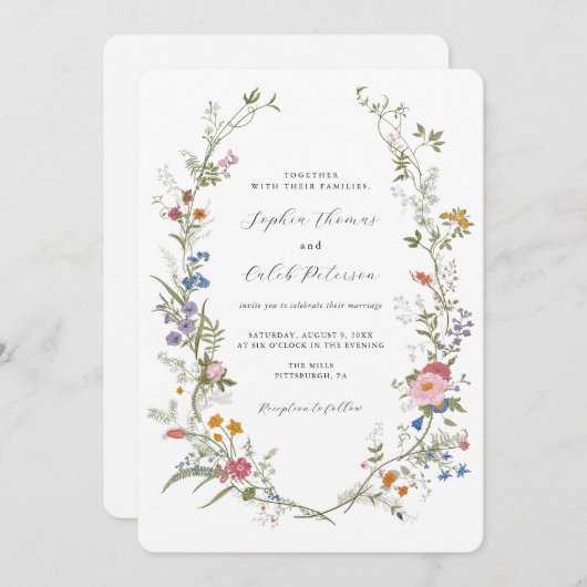 ワイルドフラワーエレガントヴィンテージウェディング招待状 招待状 (正面/裏面)