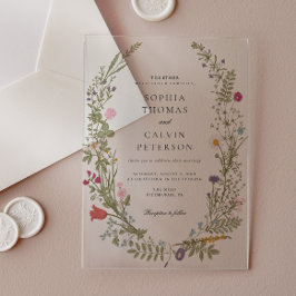 ワイルドフラワーエレガントヴィンテージ結婚式 アクリル招待状