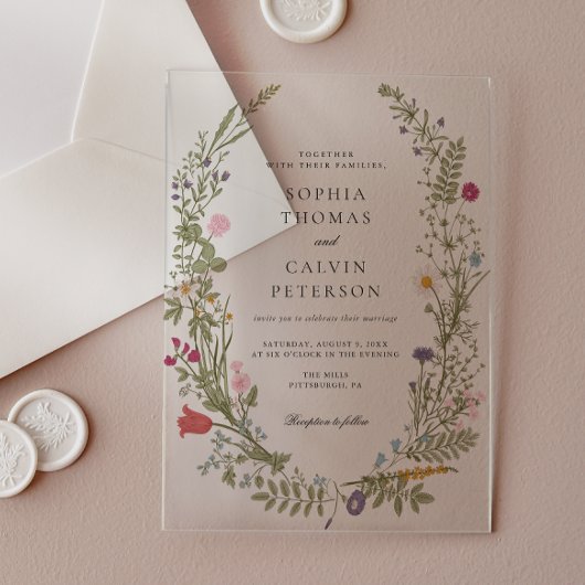 ワイルドフラワーエレガントヴィンテージ結婚式 アクリル招待状