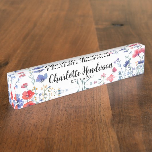 ワイルドフラワーエレガント名前をカスタムするプレート職業 デスクネームプレート (側面)
