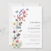 ワイルドフラワーエレガント春サマーモノグラム結婚ズ 招待状 (正面)