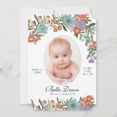 ワイルドフラワーエレガント春フローラベビーフォトホワイト 招待状 (正面)