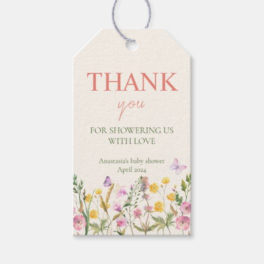 ワイルドフラワーエレガント春ベビーシャワーありがとう ギフトタグ (正面)