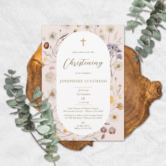 ワイルドフラワーエレガント楕円形フレーム《キリスト教》洗礼式や命名式 招待状