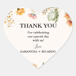 ワイルドフラワーエレガント牧草地アイボリー結婚ズサンキュー ハートシール