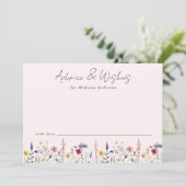 ワイルドフラワーエレガント牧草地赤面ピンク赤ちゃんシャワー アドバイスカード (スタンド正面)