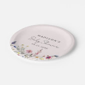 ワイルドフラワーエレガント牧草地赤面ピンク赤ちゃんシャワー ペーパープレート (アングル)
