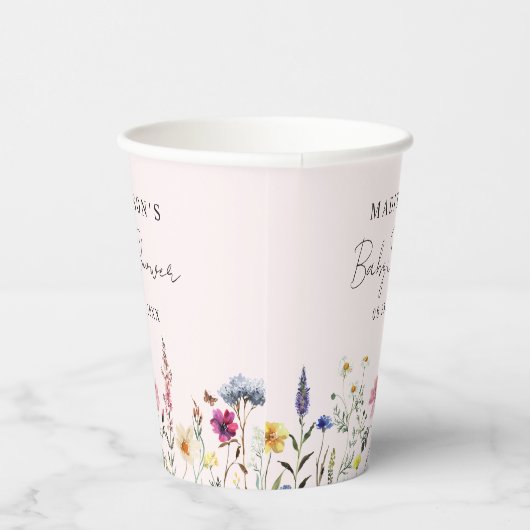 ワイルドフラワーエレガント牧草地赤面ピンク赤ちゃんシャワー 紙コップ (右)