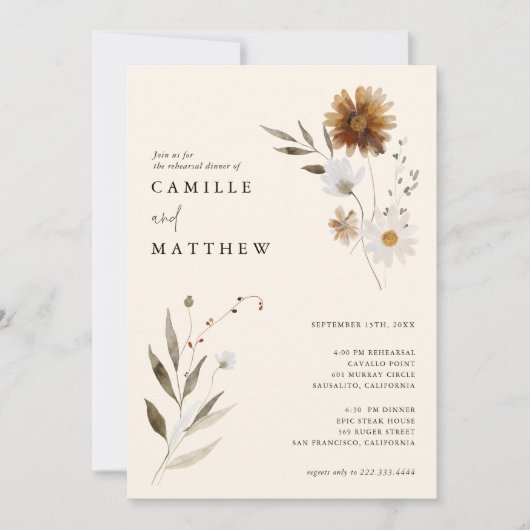 ワイルドフラワーエレガント秋リハーサルディナー 招待状 (正面)