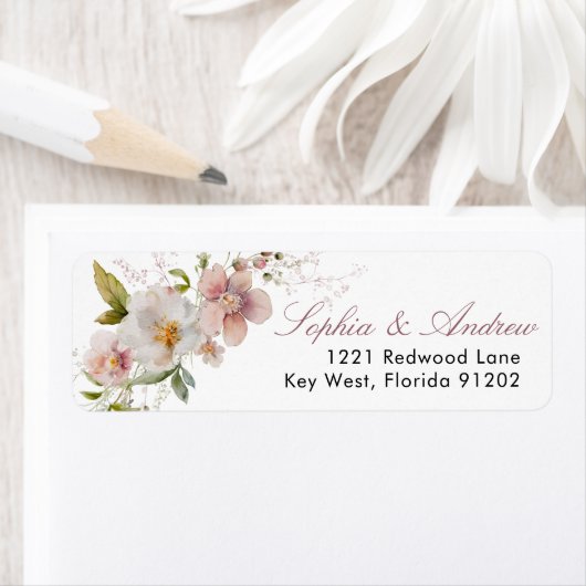 ワイルドフラワーエレガント素朴の差出人住所ラベル ラベル (インサイチュ)