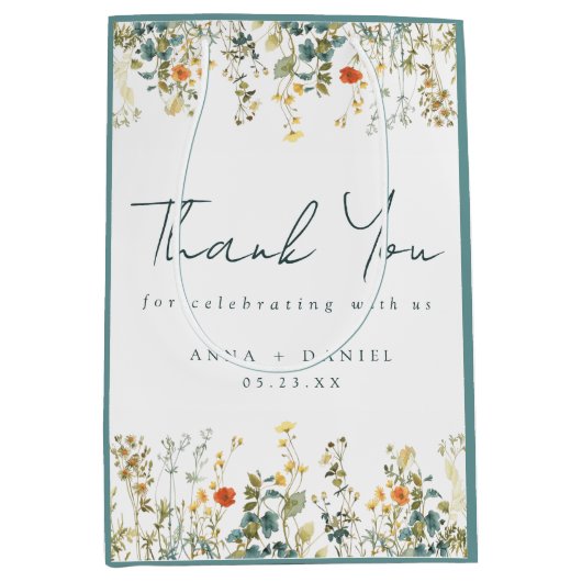 ワイルドフラワーエレガント結婚の感謝 ミディアムペーパーバッグ (正面)