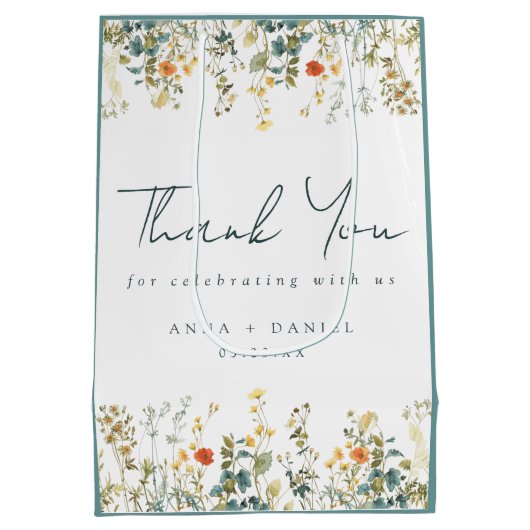 ワイルドフラワーエレガント結婚の感謝 ミディアムペーパーバッグ (裏面)