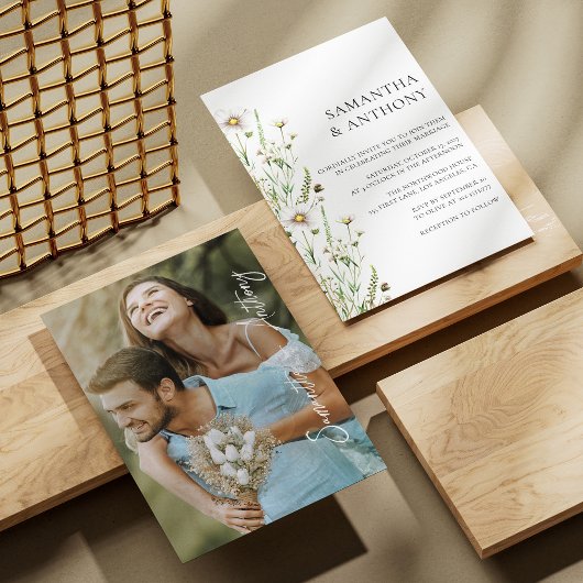 ワイルドフラワーエレガント結婚式招待状カスタム写真 招待状