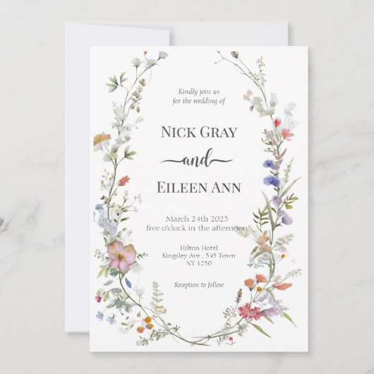 ワイルドフラワーエレガント結婚式招待状 招待状 (正面)