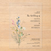 ワイルドフラワーエレガント結婚素朴フローラ アクリル招待状 (正面)