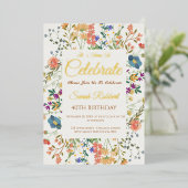ワイルドフラワーエレガント誕生日招待状 箔招待状 (立ち正面)