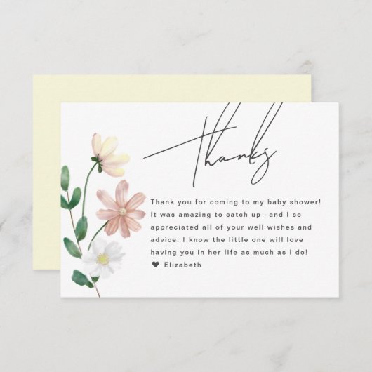 ワイルドフラワーエレガント赤ちゃんシャワーフローラありがとう エンクロージャーカード (正面/裏面)