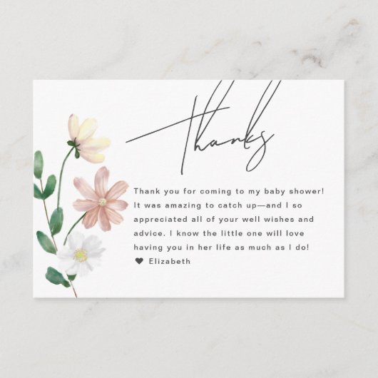 ワイルドフラワーエレガント赤ちゃんシャワーフローラありがとう エンクロージャーカード (正面)