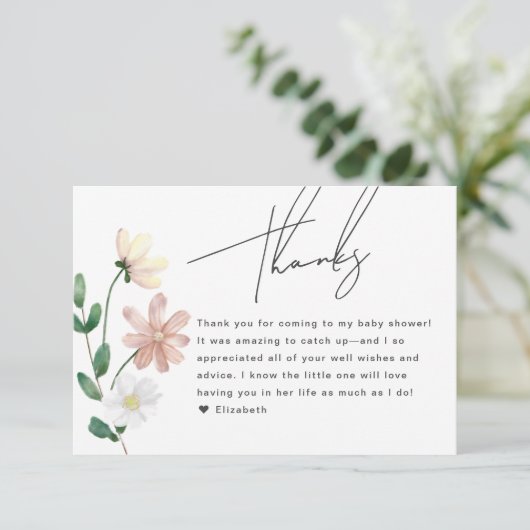 ワイルドフラワーエレガント赤ちゃんシャワーフローラありがとう エンクロージャーカード (スタンド正面)
