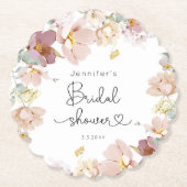 ワイルドフラワーエレガント赤面ピンクブライダルシャワー ペーパーコースター (正面)