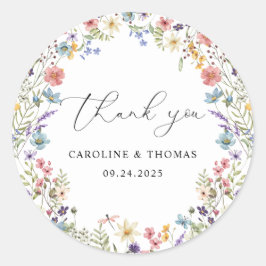 ワイルドフラワーエレガント開花ありがとうありがとうスクリプ結婚ト ラウンドシール